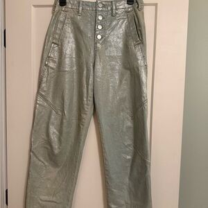 Pilcro Metallic coated Light Blue Denim barrel jeans